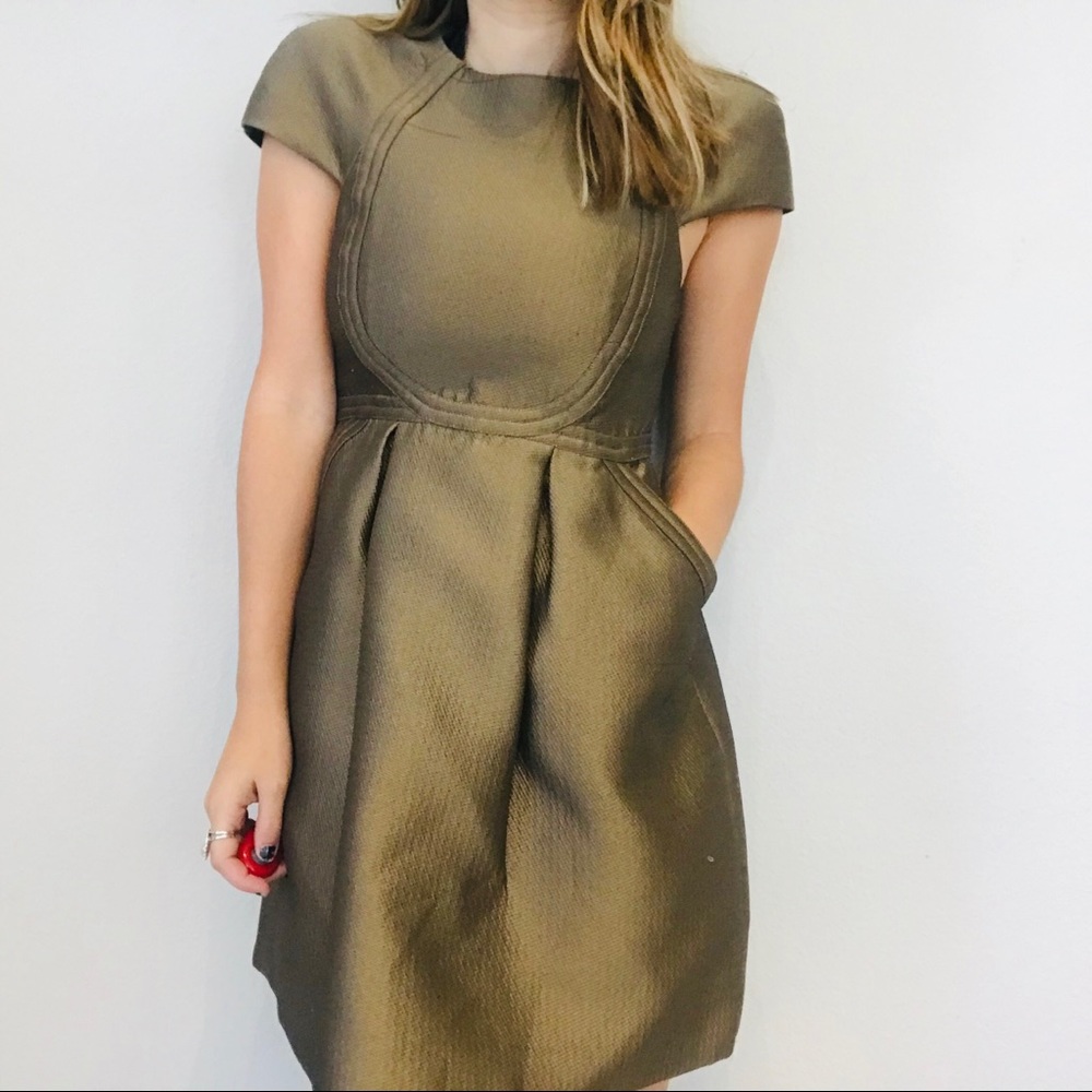 Tibi gold fit and flare pockets mini dress - Picture 4 of 6